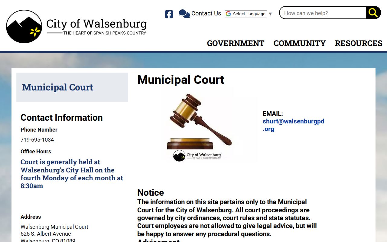 Walsenburg criminal record check municipal court page