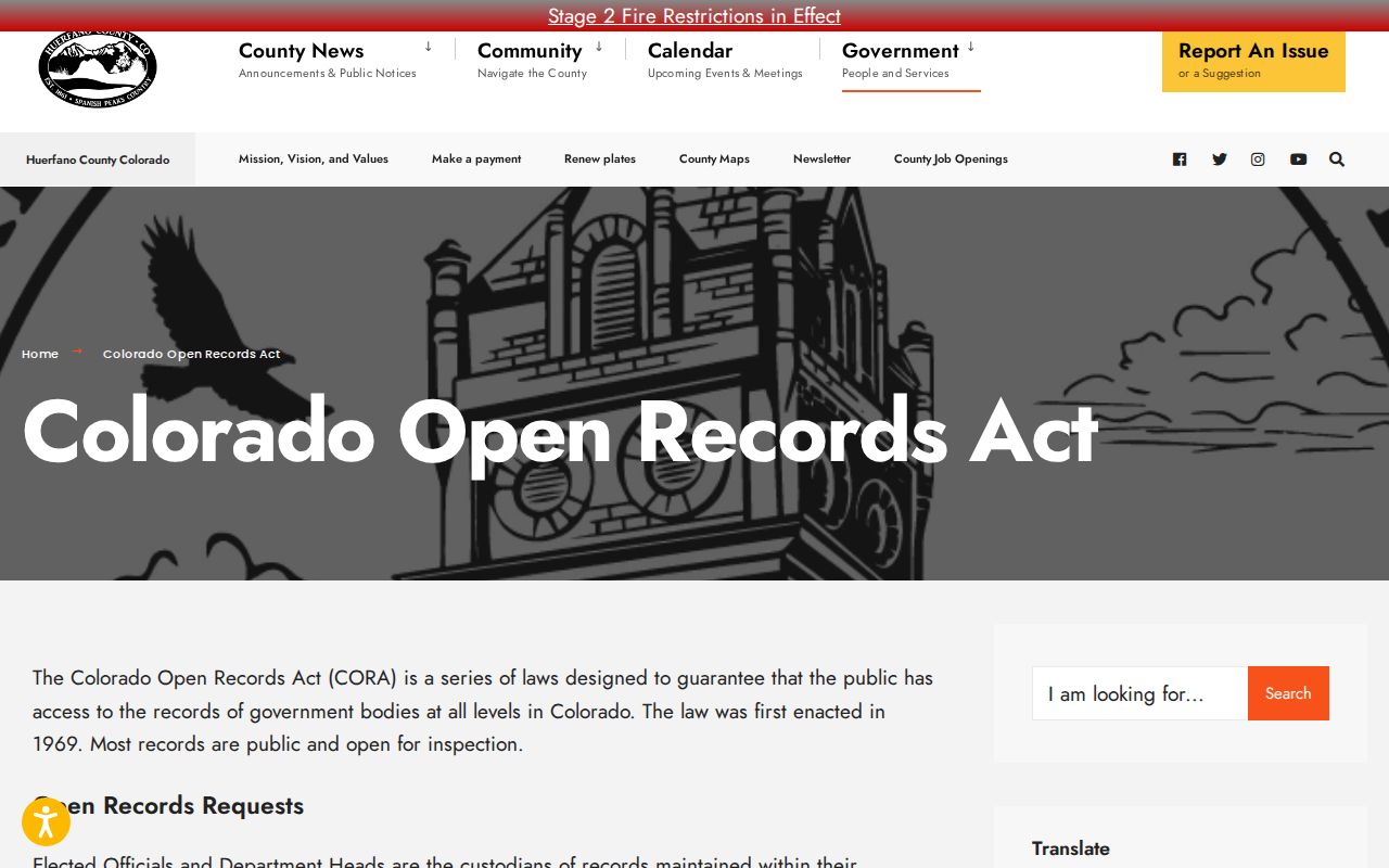 Huerfano County criminal records CORA request options